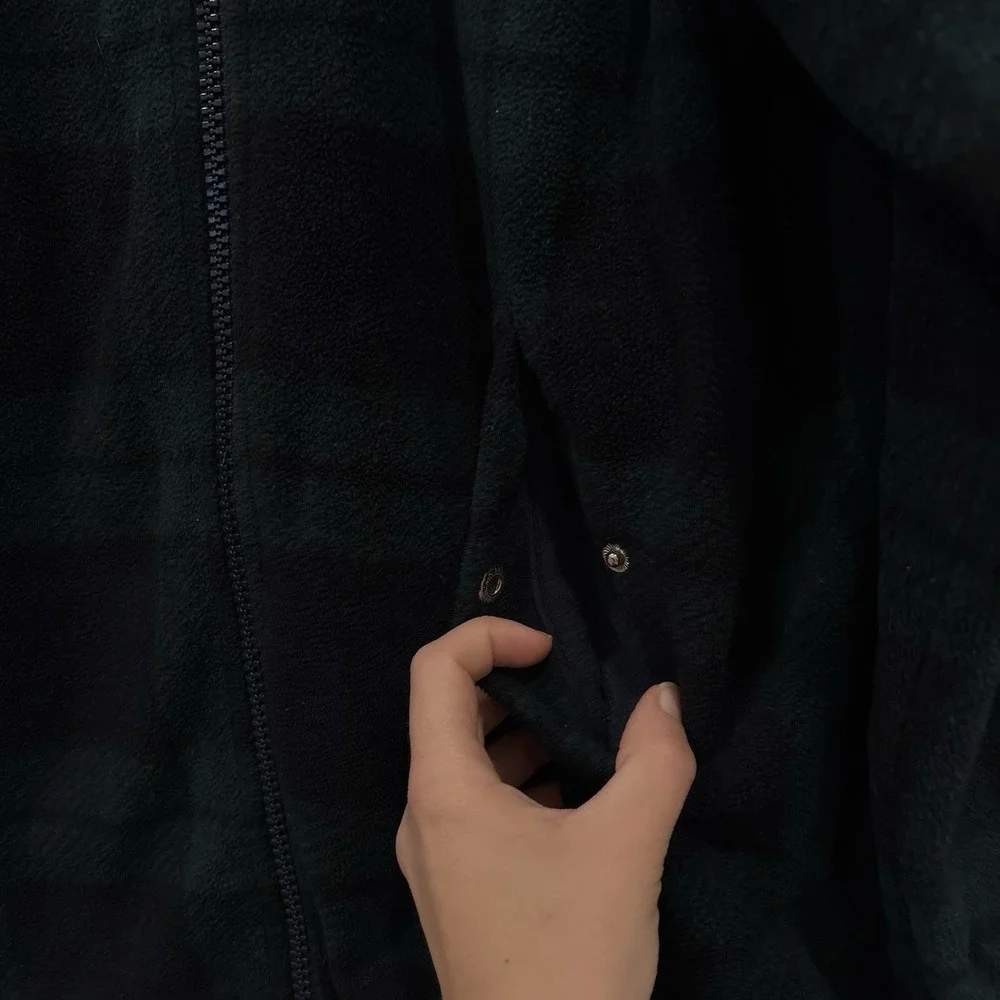 VINTAGE Tommy Hilfiger Full Zip Fleece Jacket Tartan Plaid Green Mens Medium 90s